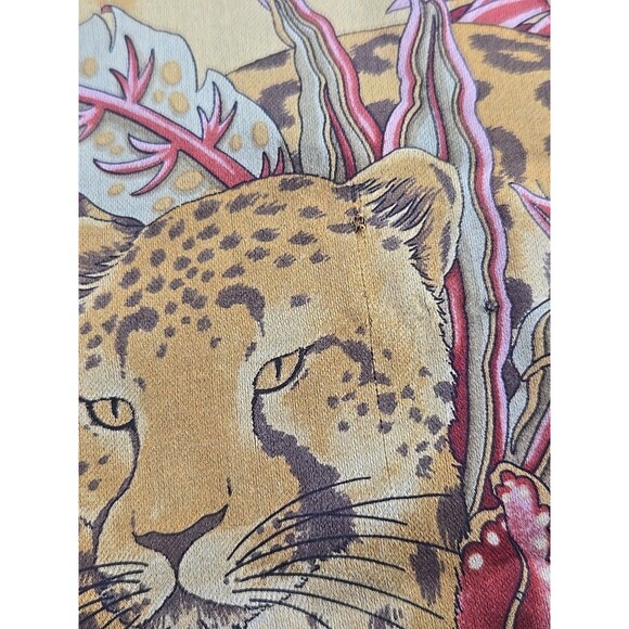 Salvatore Ferragamo Silk Scar Leopard Floral Brown Rectangle Scarf Rolled Hem - Picture 10 of 13